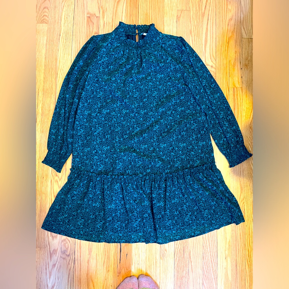 J crew small green and blue long sleeve dress